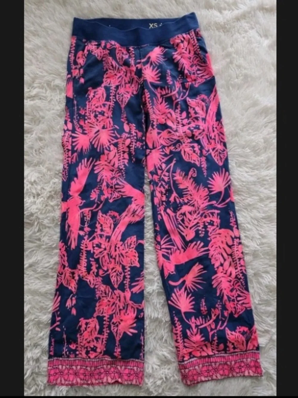 Tropical Wide Leg Lilly Pulitzer Navy and Bright Pink Lounge Beach Bottoms Small